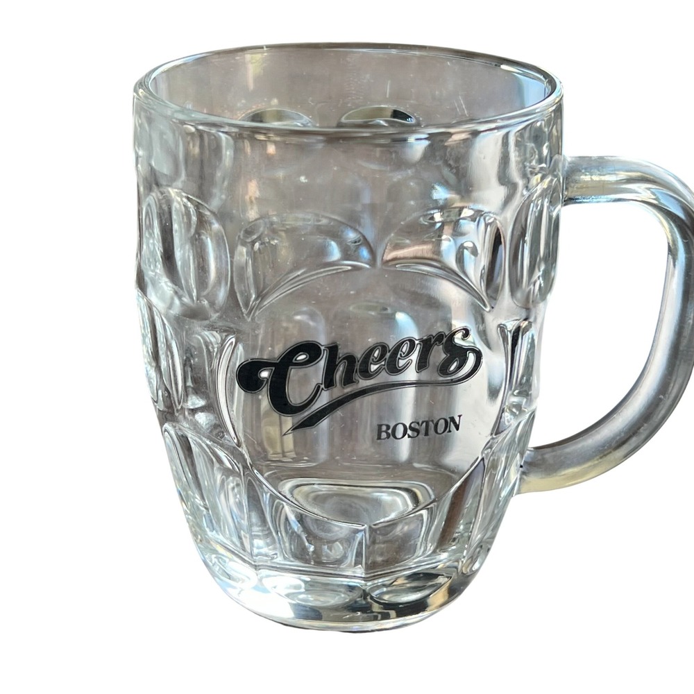 Vintage Cheers Dimple Stein Mug Clear Glass Barware Souvenir TV Boston 16 oz